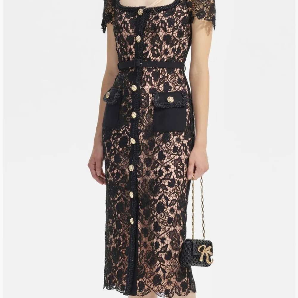 Self-Portrait NEW WITH TAGS Black and Nude Lace Midi Dress